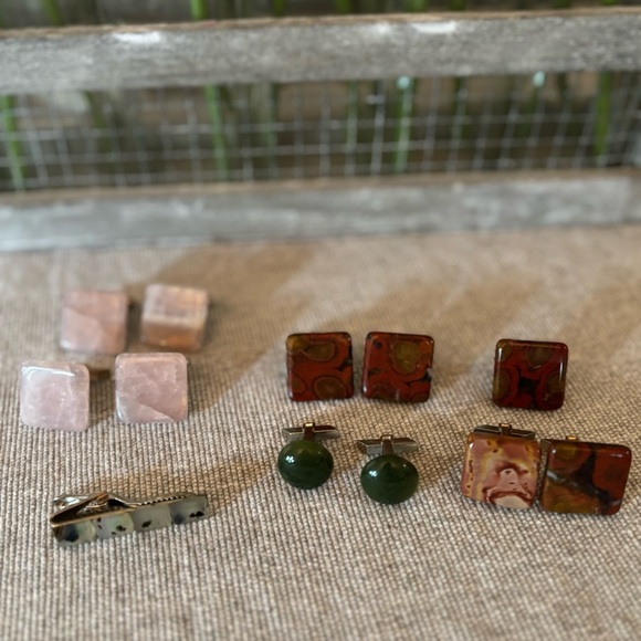 Men’s Bundle Of Vintage Mineral Stone Cufflinks and One Tie Bar. Multi-color. - Picture 8 of 9